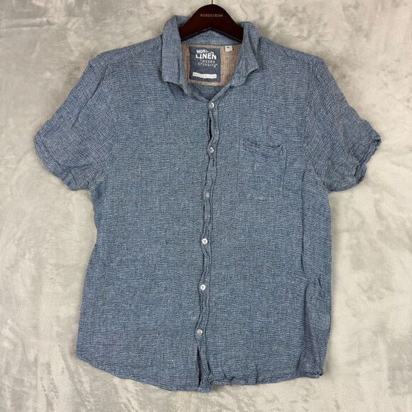 Essex Crossing Shirt Mens Extra Large Blue Washable Montauk Linen Button Pocket - Picture 3 of 10